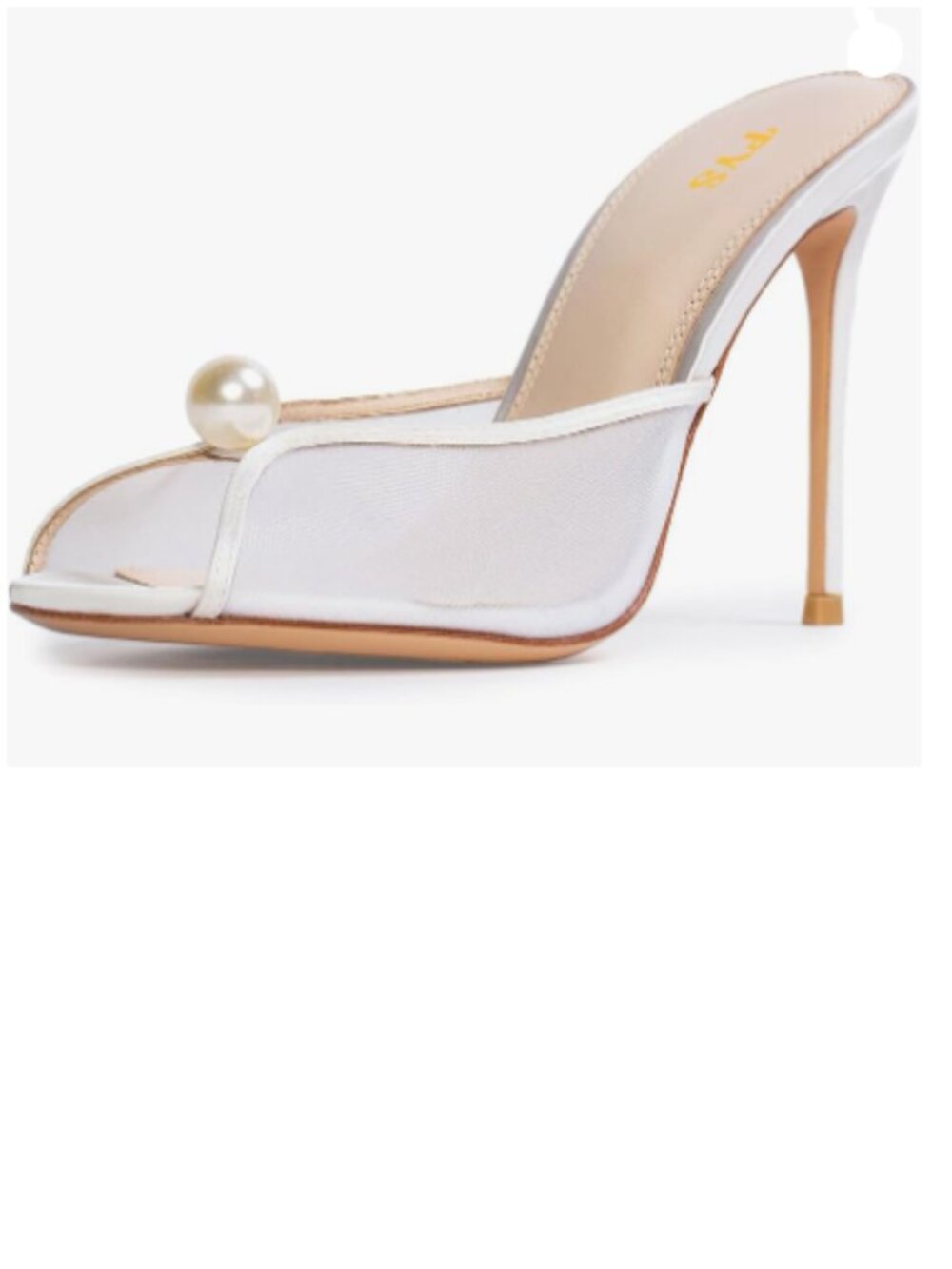FYS White Pearl Peep Toe Mules Slip on Stiletto High Heels Casual Indoor Sandal